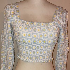La Hearts Blue and Yellow Floral Top